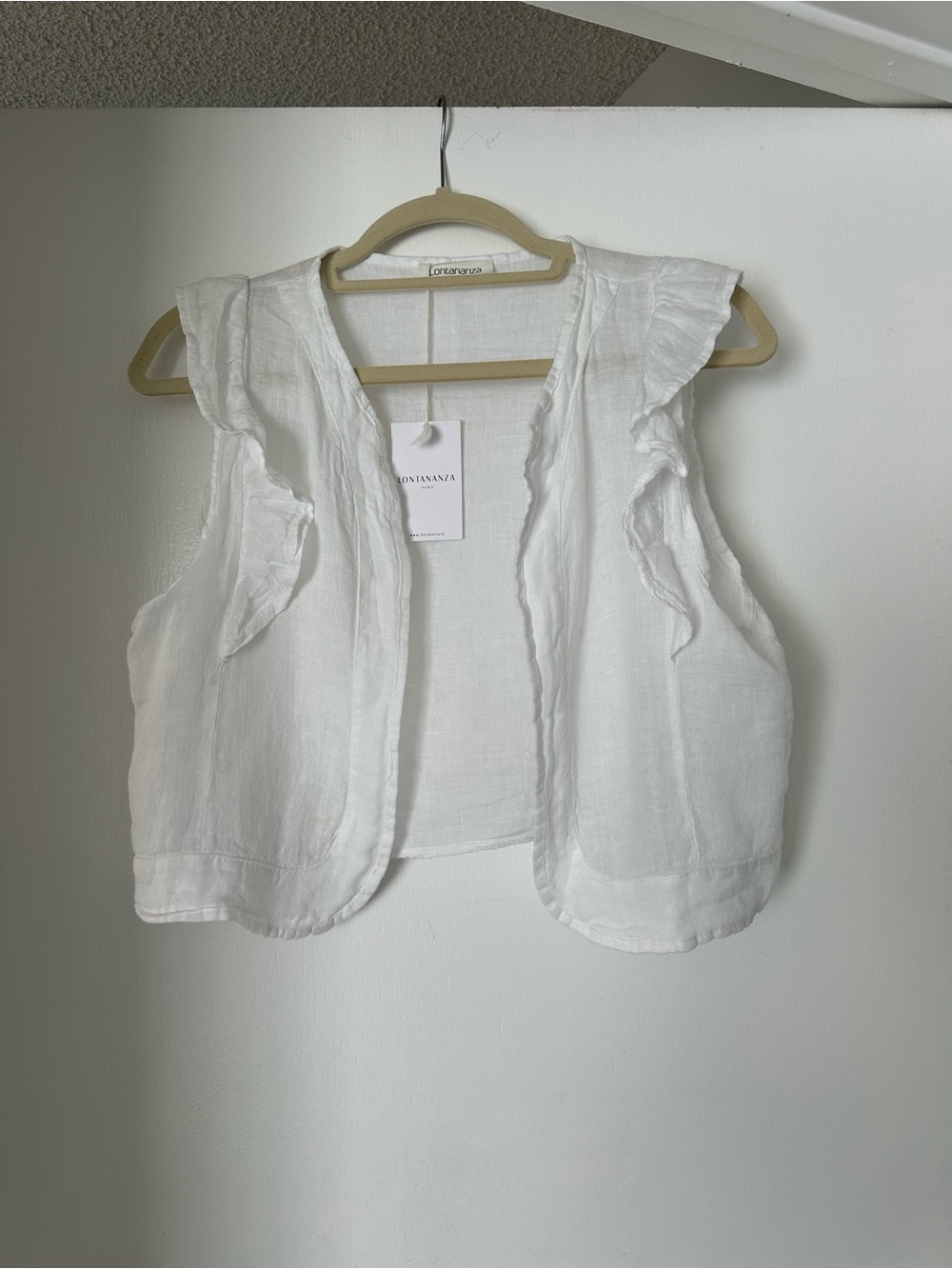 Lorenza White Linen Ruffle-Trim Camisole Vest